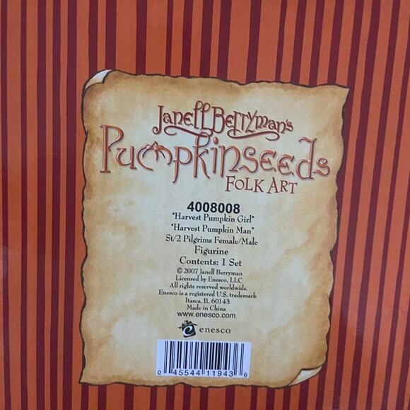 Pumpkinseeds Set of 2 Harvest Pumpkin Figurines Boy & Girl By Janell Berryman - Picture 10 of 11